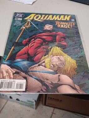 DC Comics Aquaman Cover with Red, Blue, Blonde and Gold Accents In A Sleeve